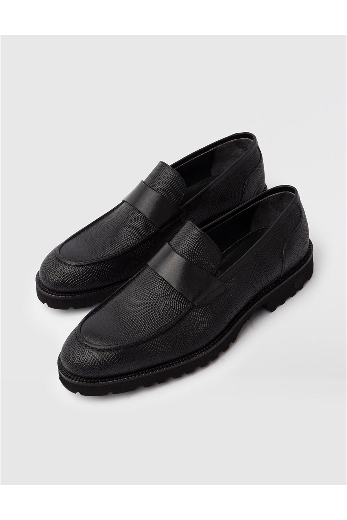 Dagrun Genuine Printed Leather Men'S Black Casual Shoes