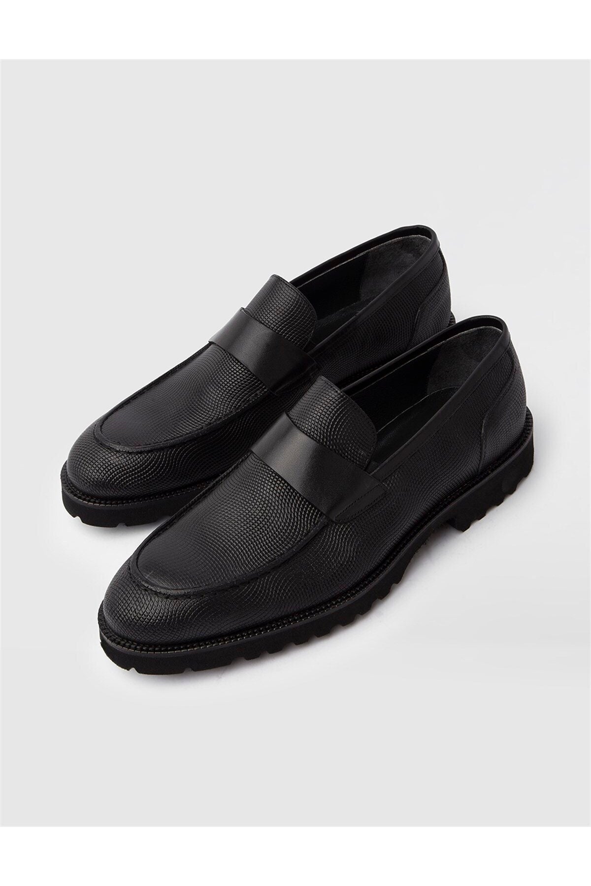 Dagrun Genuine Printed Leather Men's Black Casual Shoes