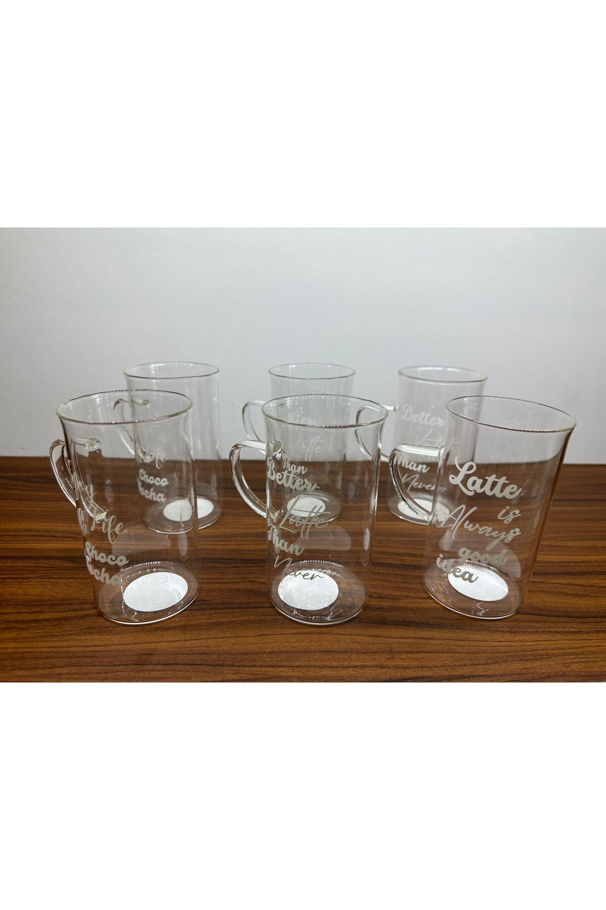 99ONLINE BOROSILICAT SUITABLE FOR HOT AND COLD USE PRINTED AND WITH HANDLE 350ML 6 LATTE GLASSES