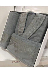 100% Cotton Jacquard Single 3 Piece Bathrobe Set Gray - Swordslife
