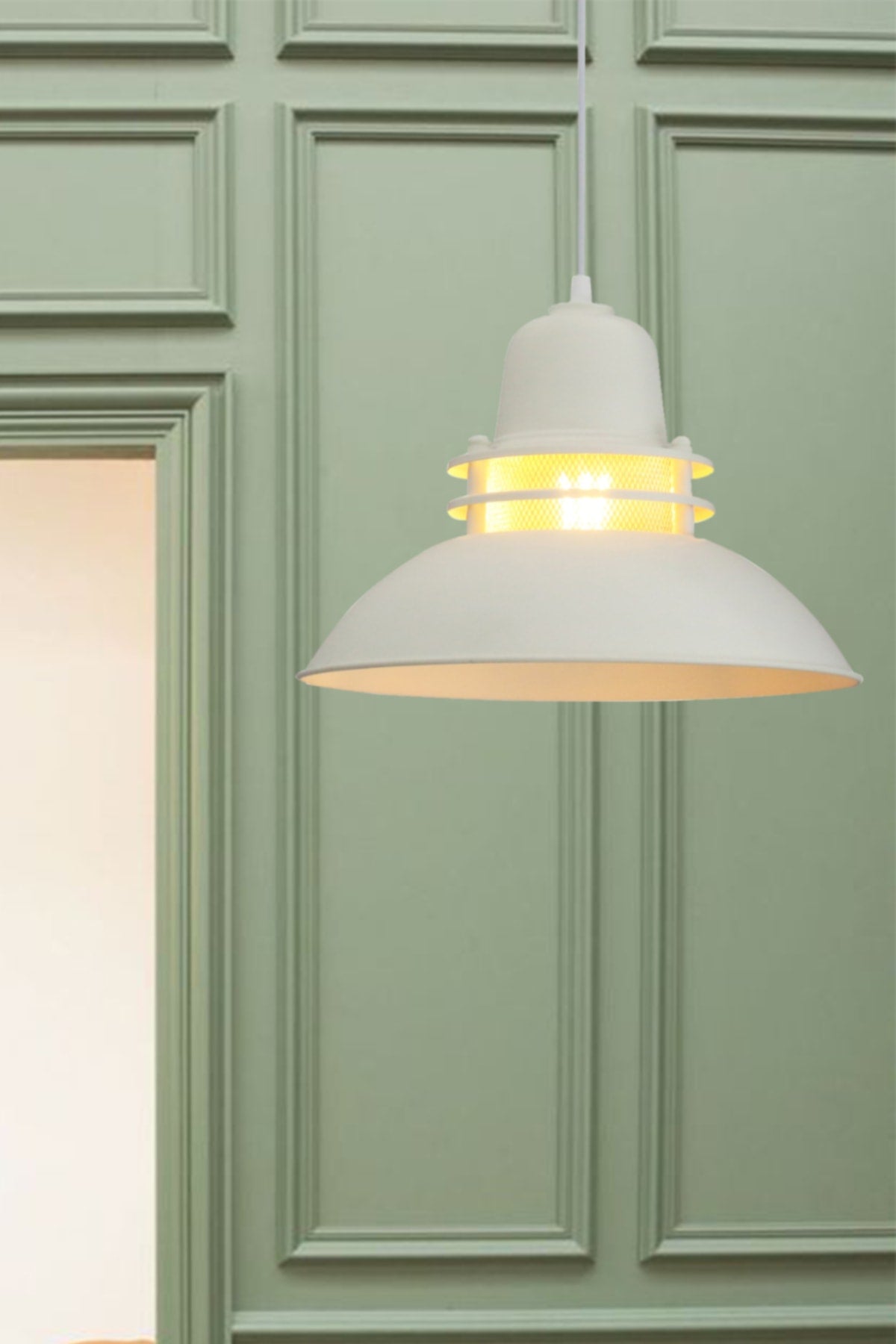 Lantern White Metal Chandelier Single Pendant Lamp Kitchen Children's Room Living Room Desktop Retro Lamp Models