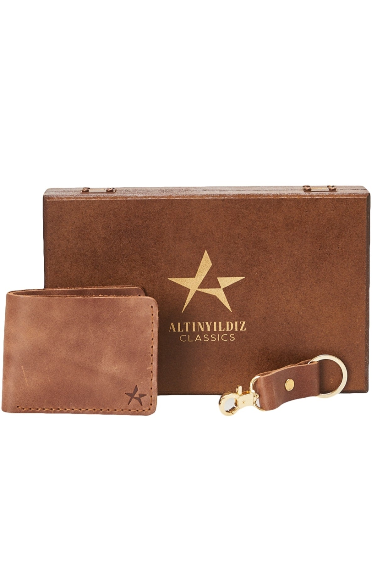 Men'S Brown 100% Genuine Leather Wallet Keychain