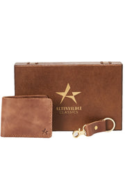 Men'S Brown 100% Genuine Leather Wallet Keychain