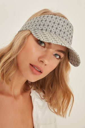 14048 Uv Protected Ethnic Pattern Open Top White Visor Hat