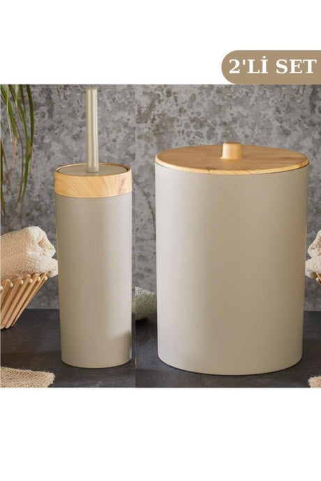 Bamboo Patterned Dustbin And Toilet Bowl Wc Brush Set of 2 - Swordslife