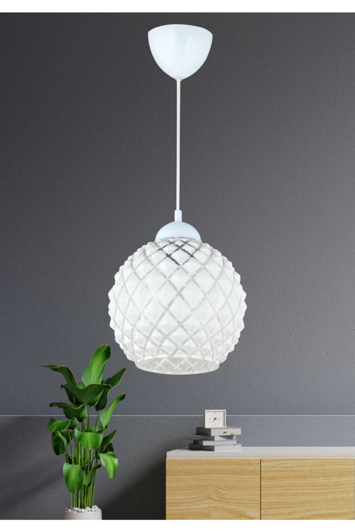 Magda Single Glass Chandelier White-round