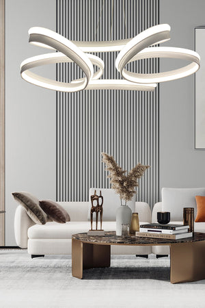High Illuminance Thick Case Daisy Model White Led Chandelier, 3 Color Lighting, Living Room Chandelier