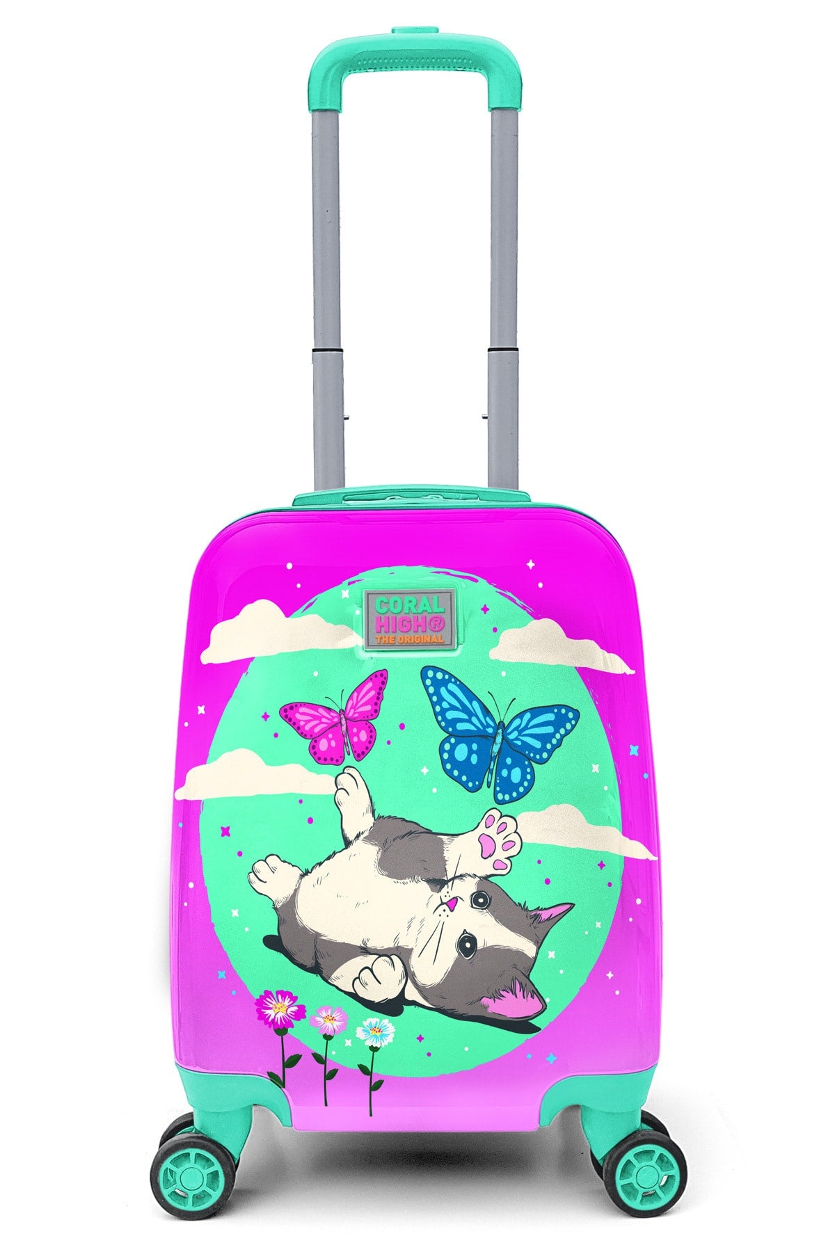 Water Green Pink Cat Patterned Child Suitcase 16709