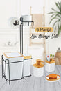 6 Pcs Luxury Bathroom Set With Metal Stand, Wooden Veneer White - Swordslife