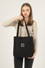 Black U22 3-Compartment Front 2 Pocket Detailed Canvas Fabric Daily Women's Arm and Shoulder Bag B:35 E:35