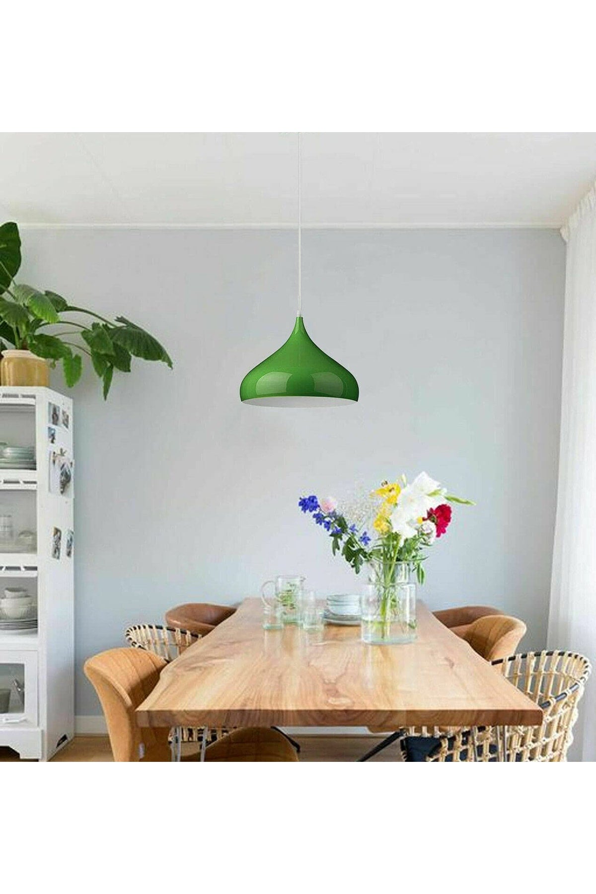 Reyes Modern Living Room - Kitchen - Cafe Green Colored Single Chandelier with White Interior