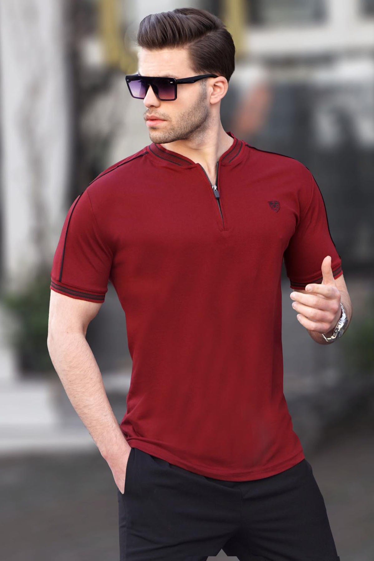 Claret Red Polo Neck Men's T-Shirt 9281