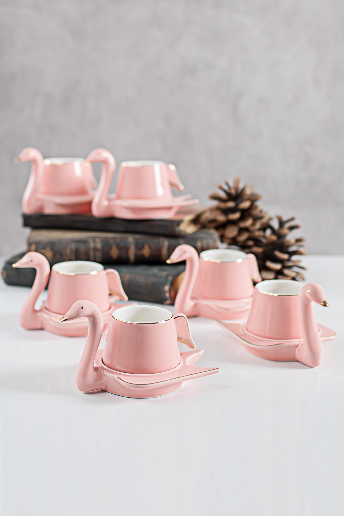 Swan 12-teiliges Kaffeetassen-Set für 6 Personen, Rosa, 70 cc