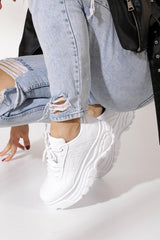 Casual Women's White Sneakers High Sole 6 Cm Comfortable Lightweight Sneaker 001 - Swordslife
