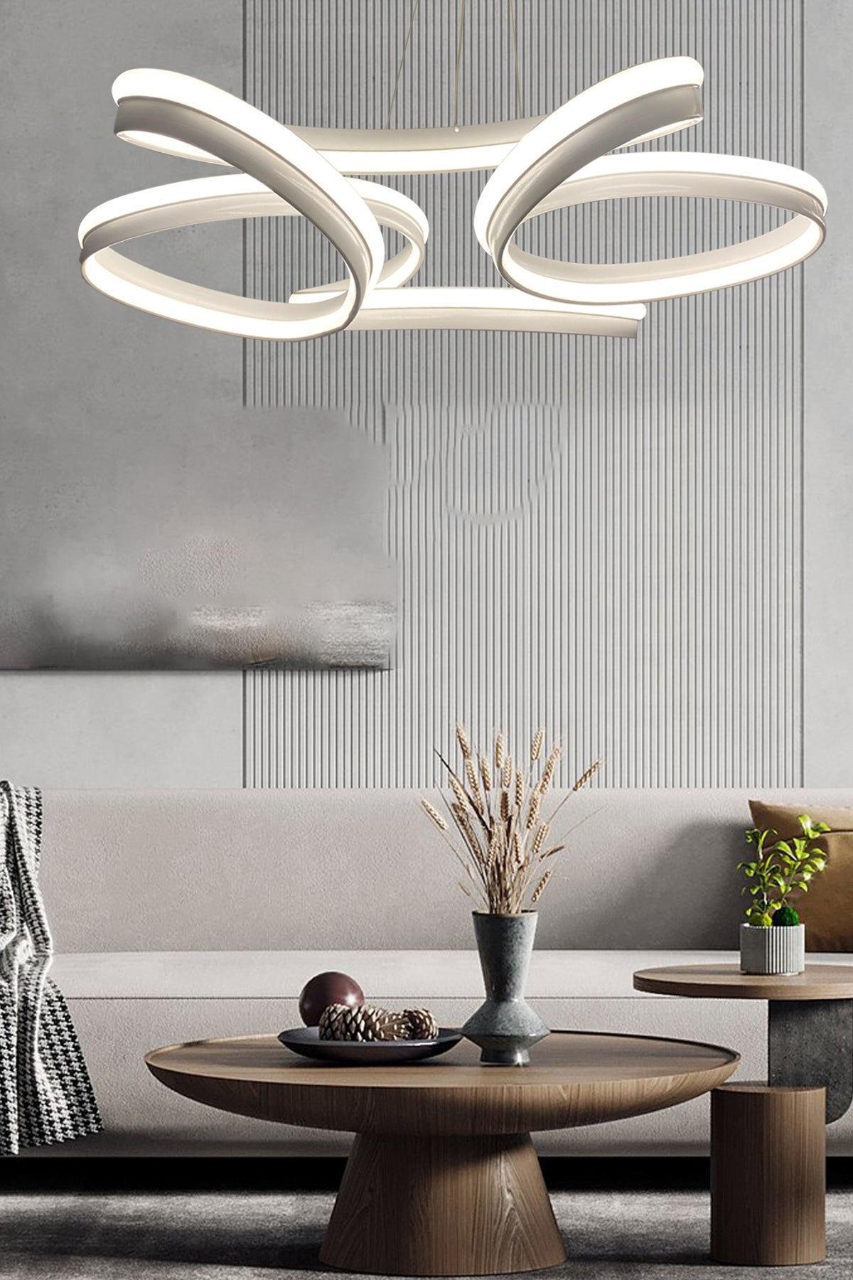 High Illuminance Thick Case Daisy Model White Led Chandelier, 3 Color Lighting, Living Room Chandelier