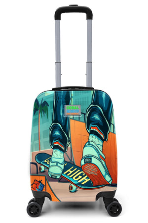 Kinderkoffer mit Skateboard-Muster, Indigo/Neonorange, 16742