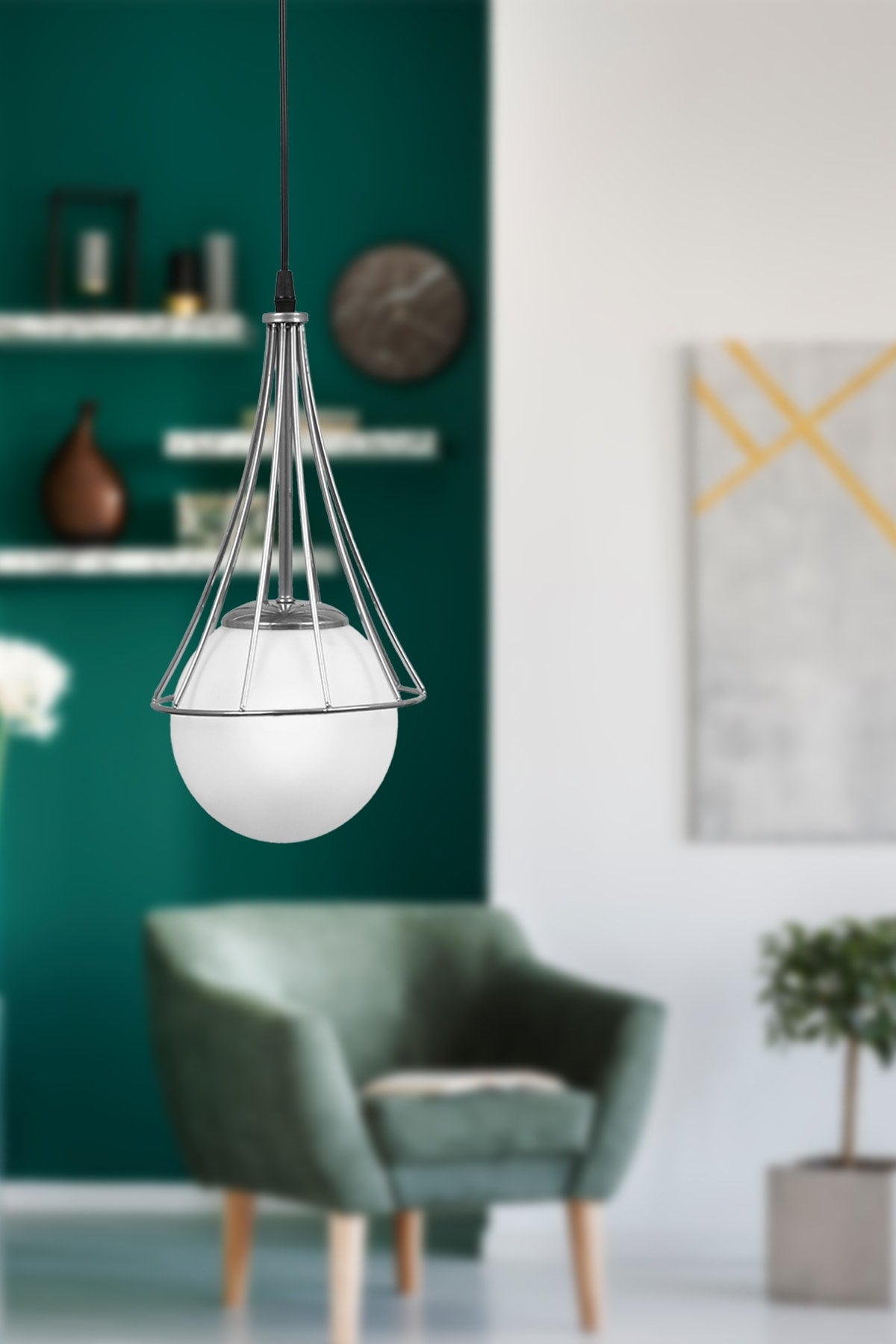 Lapis Single Chandelier Chrome-White Glop Glass