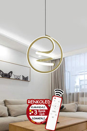 Remote Controlled 3 Color Modern Pendant Lamp Led Chandelier Gold Case