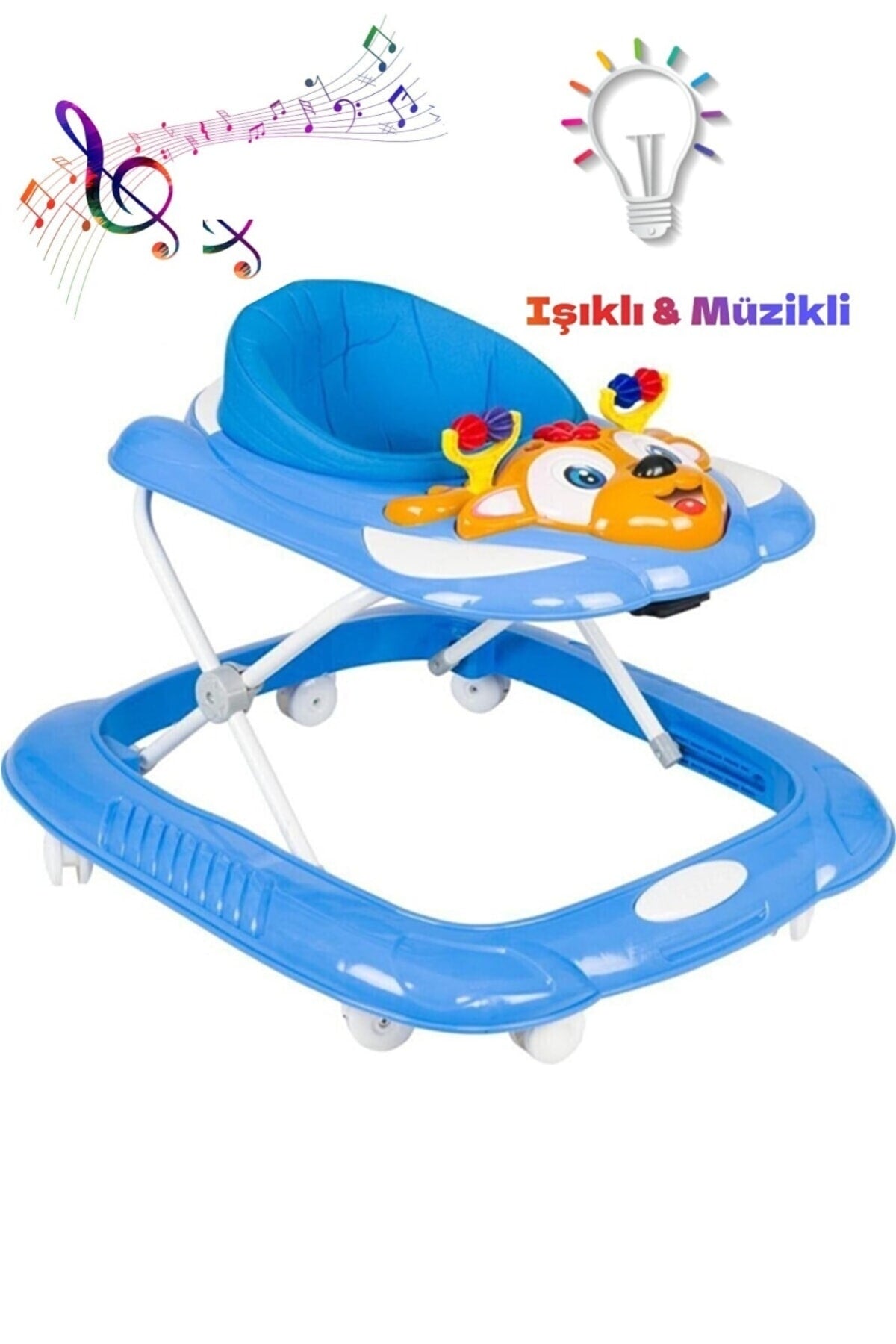 3 Stage Colorful Lighted Walker Musical Baby Walker Baby Spider Non-Tilt Walker Blue