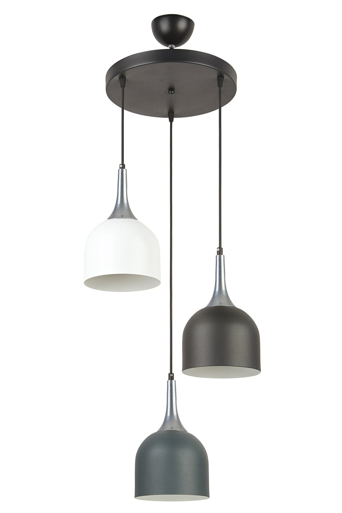 Reina Modern Design Living Room - Kitchen - Cafe Living Room 3-Piece Chandelier in White Anthracite Black Color with Silver Detail