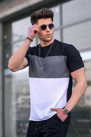 Men'S Color Block Black T-Shirt 5826