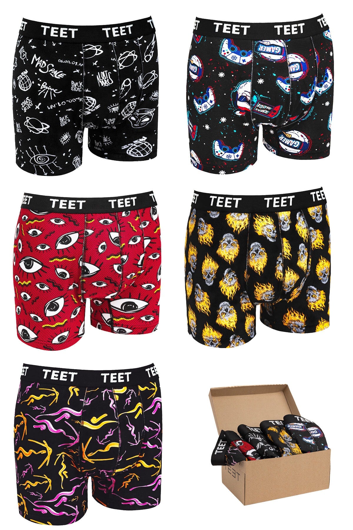Herren Boxershorts Baumwolle Gemustert Premium 5er Pack
