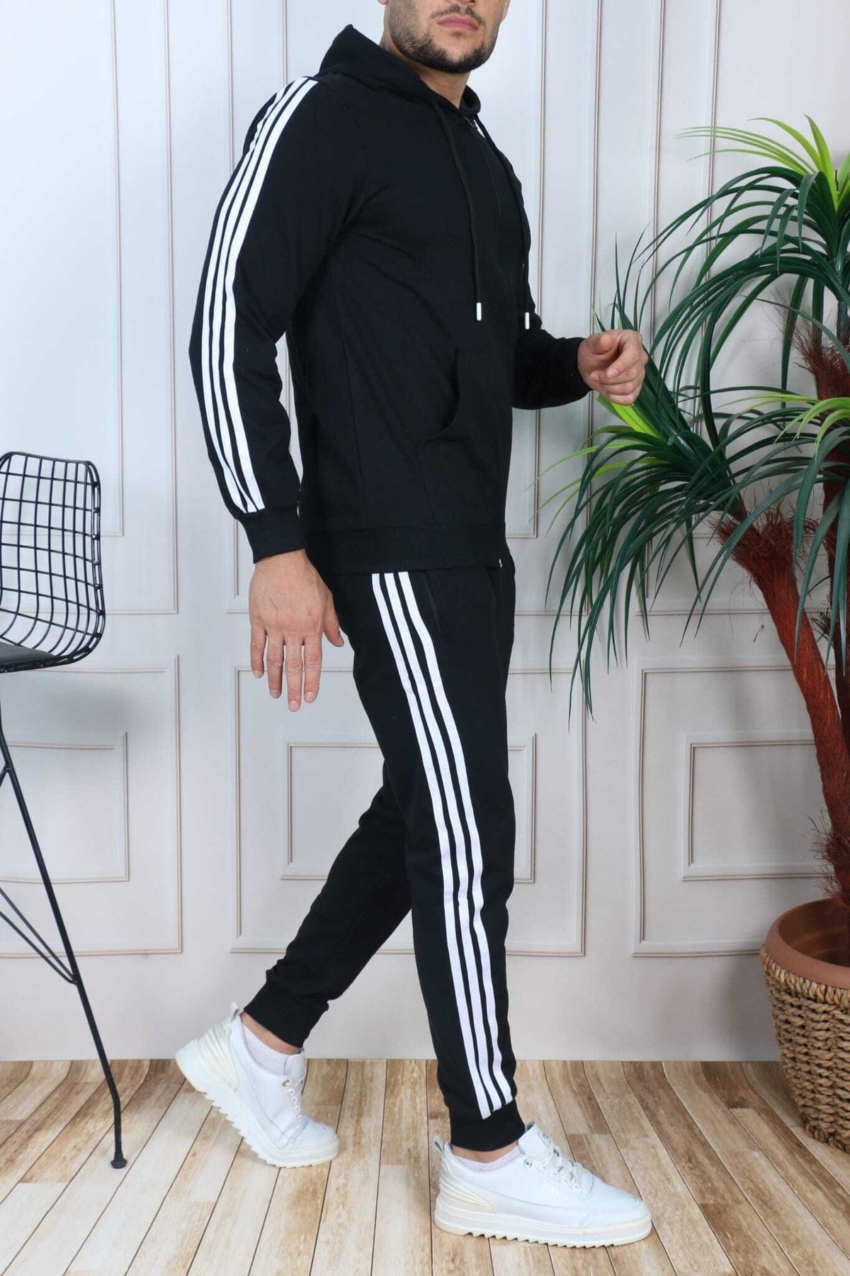 Schwarzes saisonales Trainingsanzug-Set mit Reißverschluss
