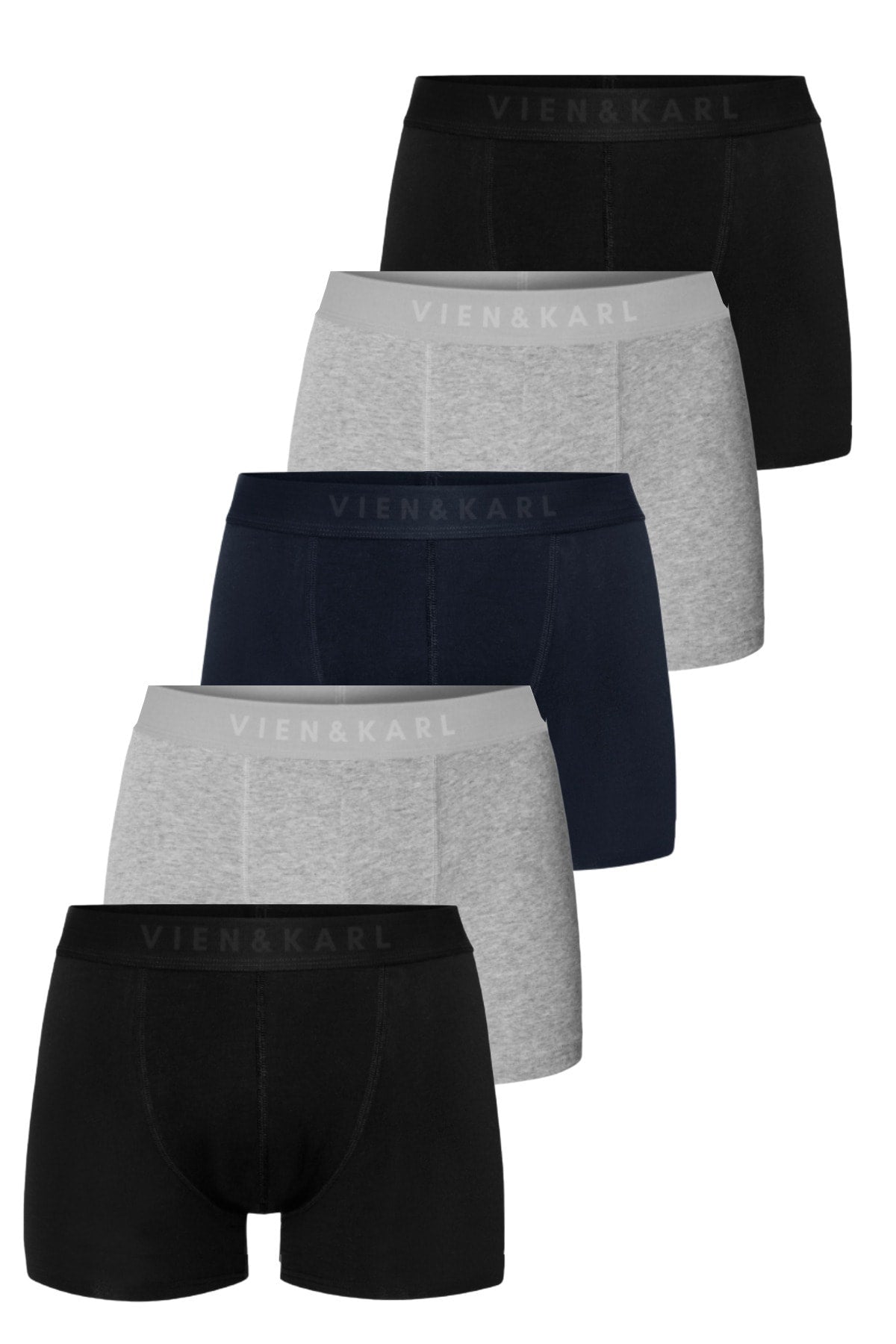 Men'S Black Gray Navy Blue Package Plain Lycra Boxer Shorts 5-Pack