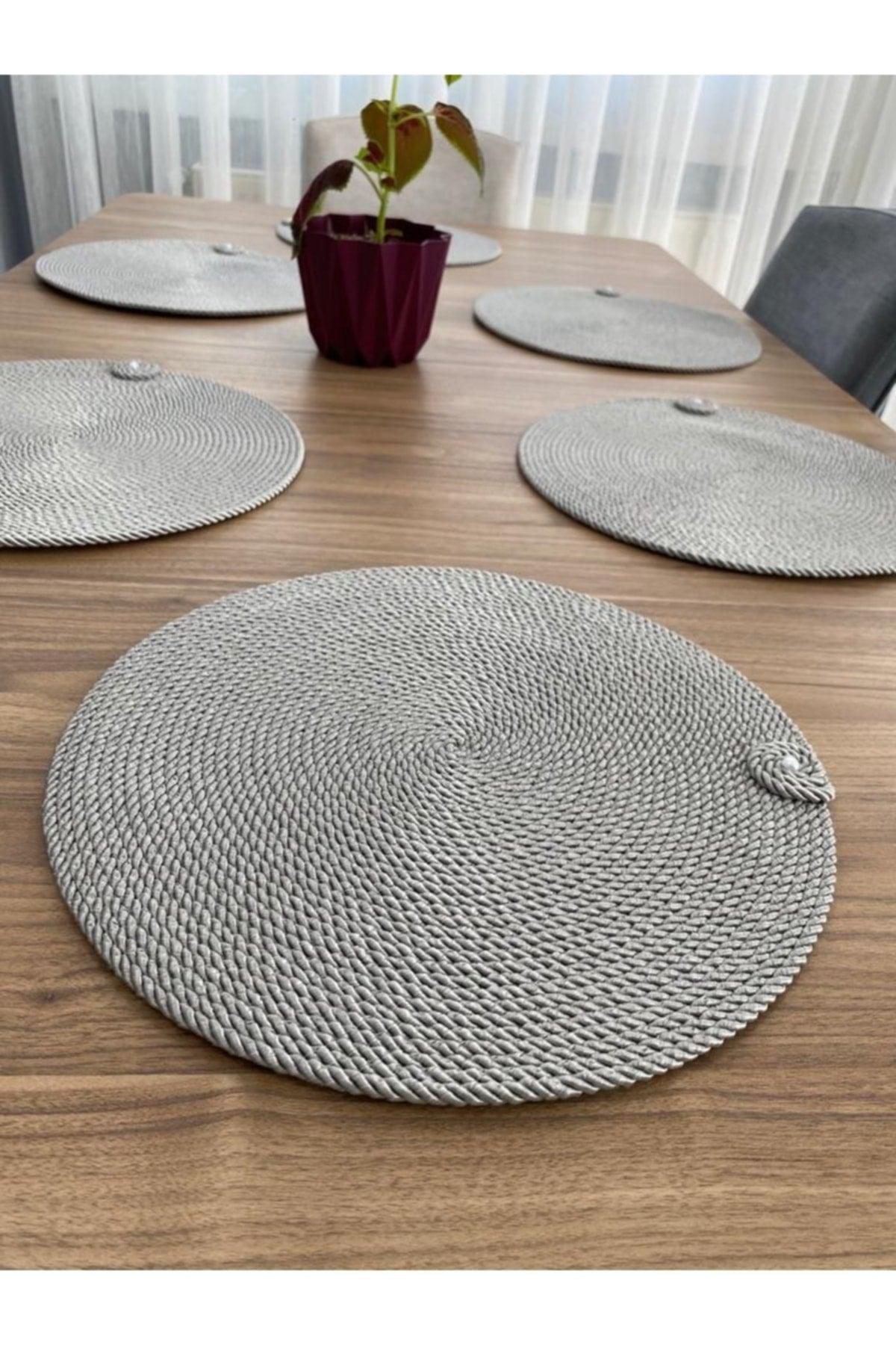 Placemat Runner Supla 6 Pieces Gray Straw Cord Supla Knitted Dowery Set Plate Base Fireproof - Swordslife