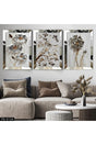 White Background Gray Roses - Silver Mirror Framed Painting Set of 3-hyn-0154 - Swordslife