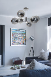 Oscar Modern Luxury Design Chrome Color Case Smoked Glass Living Room - Kitchen - Bedroom 6-Piece Chandelier