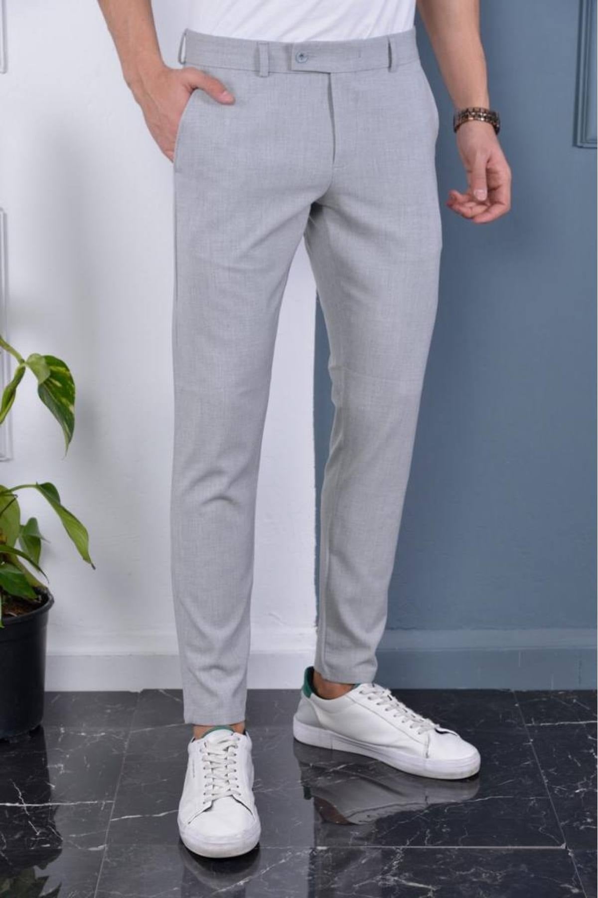  Мужские серые брюки итальянского качества из эластичной лайкры длиной до щиколотки