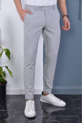Men's Gray Color Italian Cut Quality Flexible Lycra Ankle Length Fabric Trousers