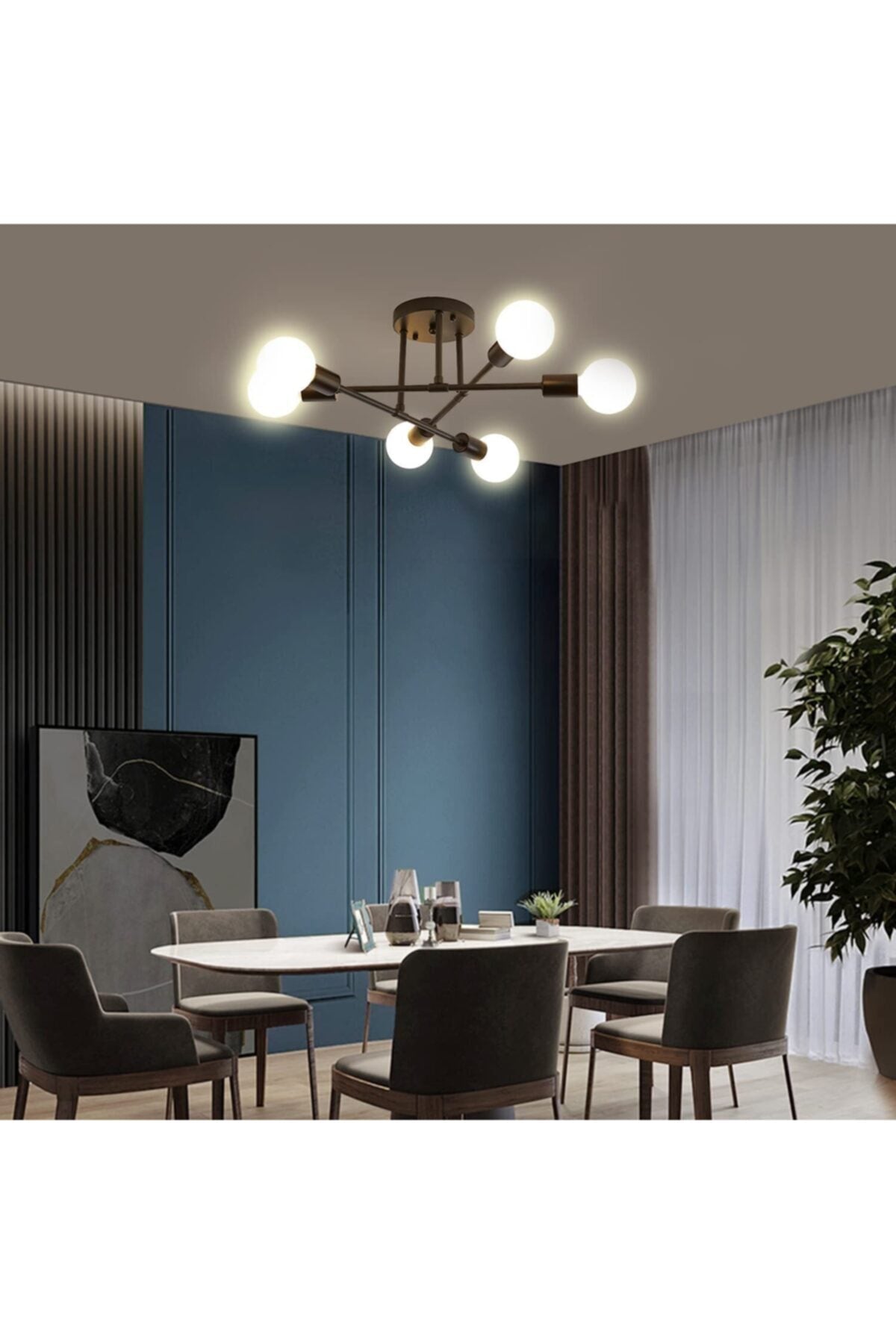 Spider 6-Piece Cross Living Room - Kitchen - Bedroom Ceiling Plofenyer Black Chandelier (Without Bulb)