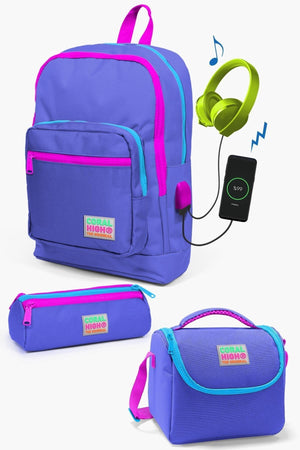 Kids Lavender Usb 3 Pcs School Bag Set Set0123803