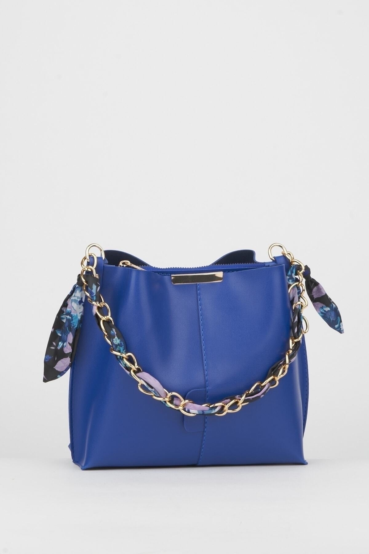 Damen Sax Blau Schal Kette Accessoire Weiches Leder 3-Fach Hand-, Arm- Und Schultertasche