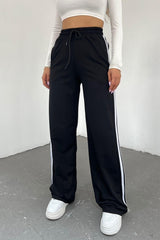 Women's Black High Waist Striped Wide Leg Seasonal Sweatpants - Swordslife