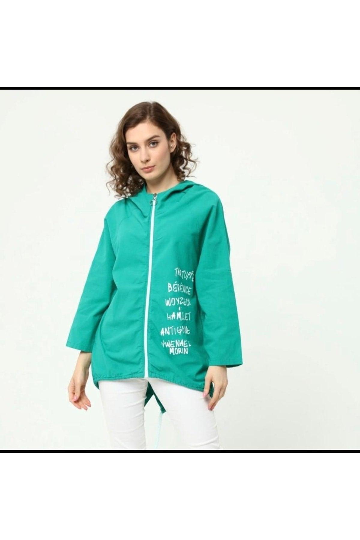 Women's Green Back Printed Linen Jacket A36-051 - Swordslife