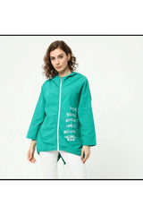 Women's Green Back Printed Linen Jacket A36-051 - Swordslife