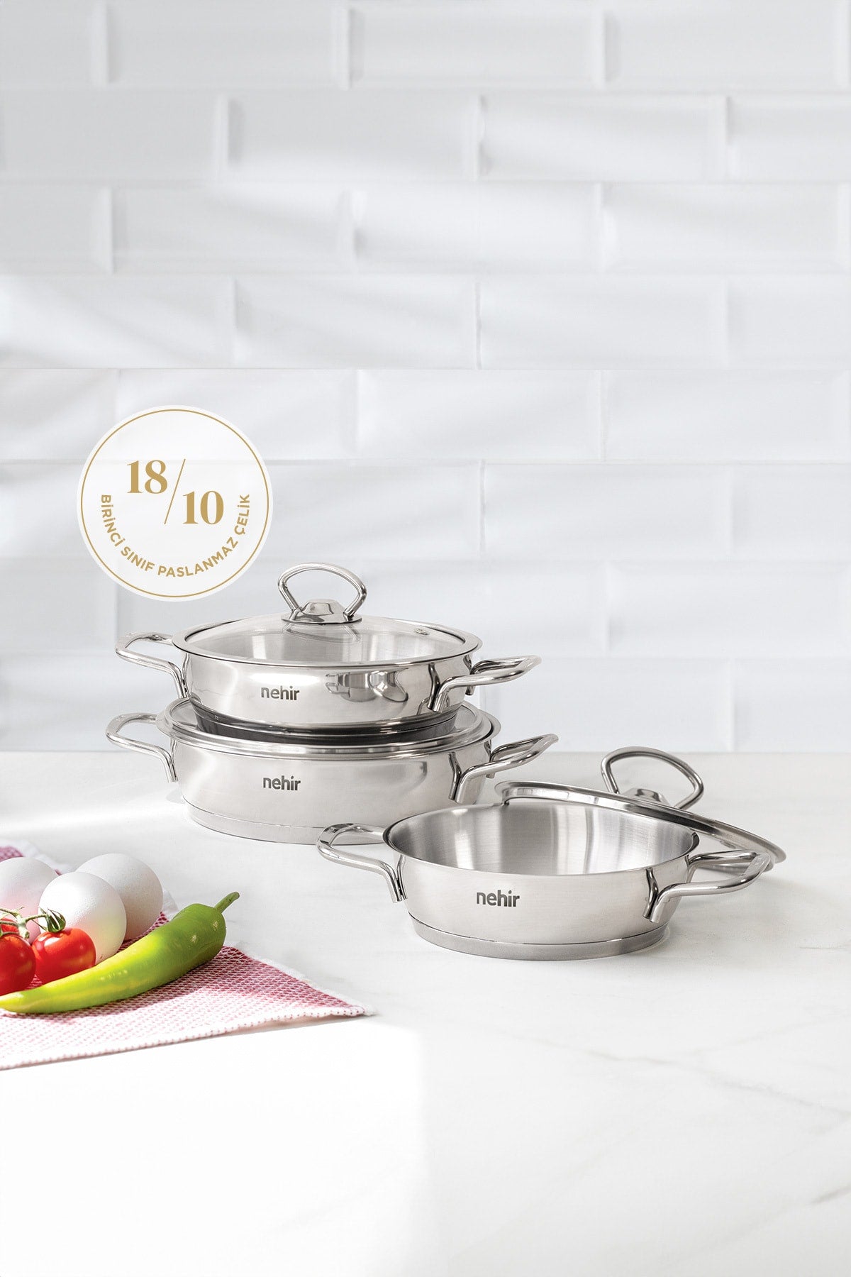 6 Piece Silver Stainless Steel 3-Piece Pan Omelette Pot Set