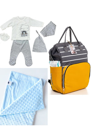 Funktioneller Mutter-Baby-Pflegerucksack, Krankenhaus-Outlet aus 100 % Baumwolle und Kichererbsen-Deckenset