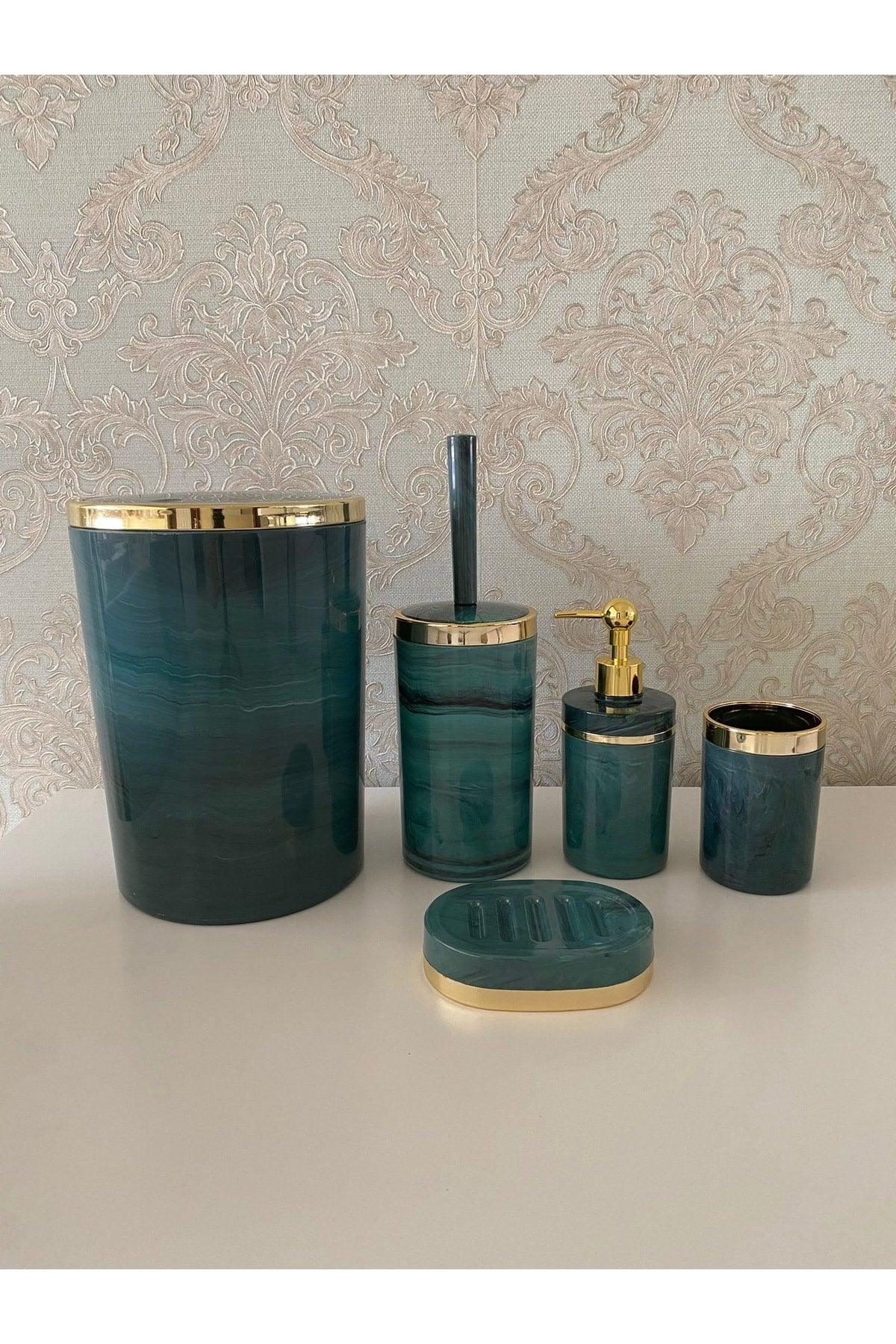 Piece Marble Pattern Bathroom Set / Wc Brush Holder, Liquid - Solid Soap Dispenser, Dustbin, Toothbrush Holder - Swordslife