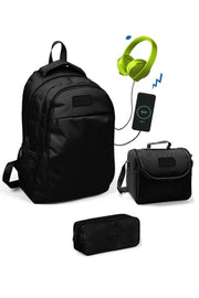 Coral High Boys Schwarzes 3-teiliges Taschenset - mit USB-Anschluss