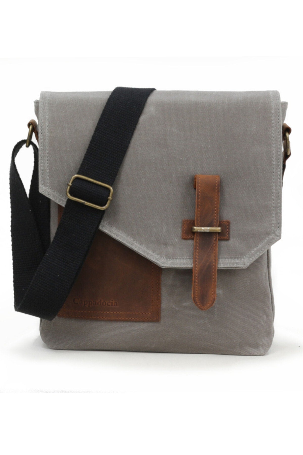 Cappadocia Genuine Leather 4035 Teos Waterproof Gray Postman Shoulder Waxed Canvas Laptop Bag