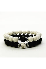 (H)unisex Black and White Howlite & Onyx Lover Bracelets