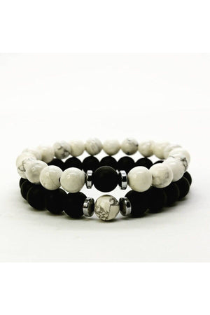 (H)Unisex Schwarz-Weiß Howlith &amp; Onyx Liebhaber Armbänder