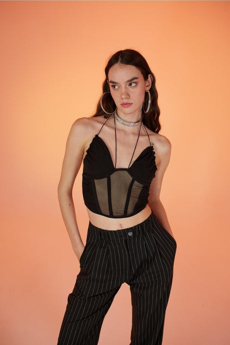 Thread Tied Tulle Sasha Blouse Black - Swordslife