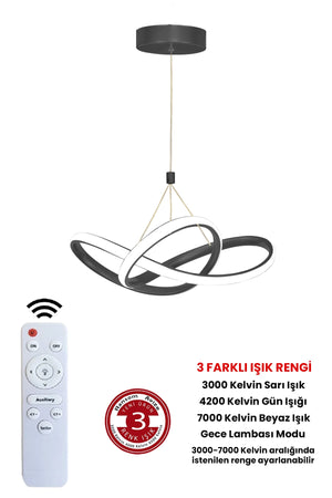 3 Colors Black Modern Pendant Lamp Led Chandelier With Remote Dimmer And 4 Modes