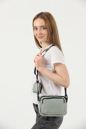 Green U4 Canvas Women'S Cross Shoulder Bag With 2 Compartments And Wallet With Adjustable Strap B:17 E:22 G:12