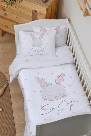 Organic Baby Duvet Cover Set (100X150) - For Baby Series - Pink Eared Rabbit